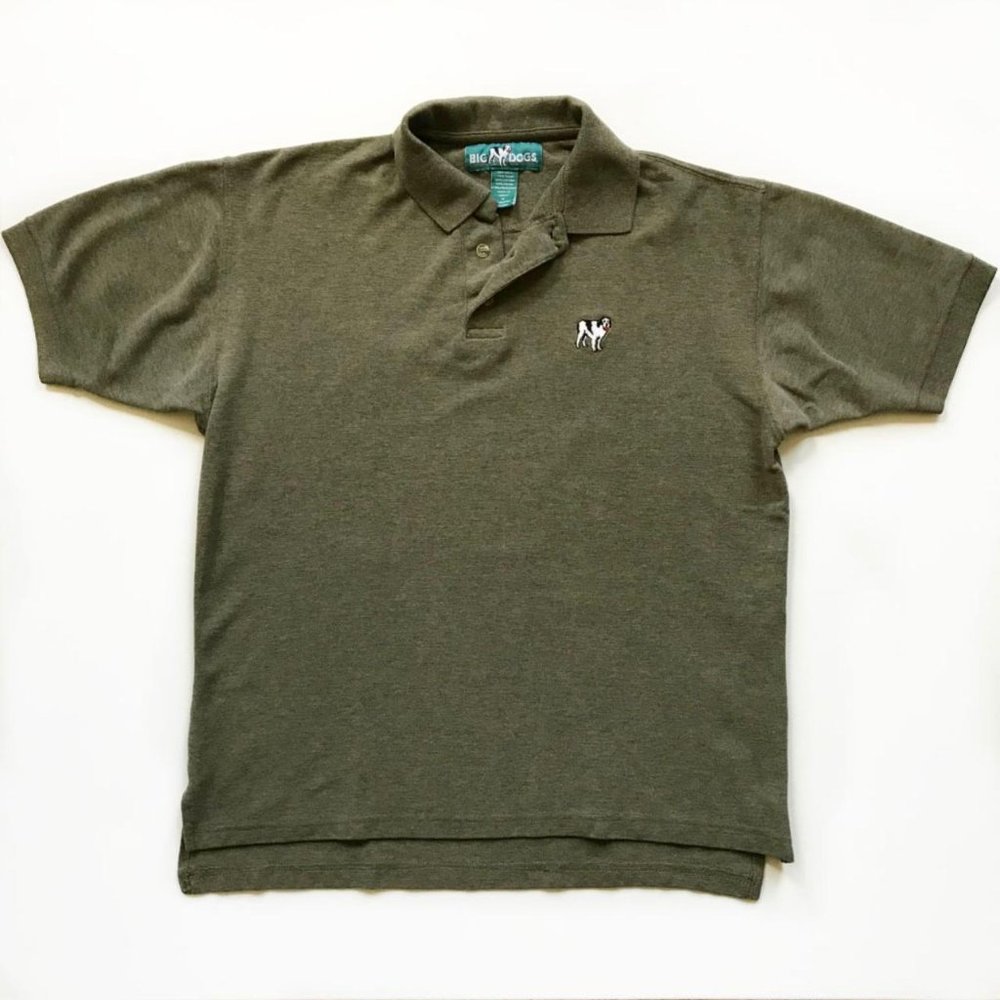 Vintage 90s Big Dogs Men's Olive Green Embroidered Polo Shirt.